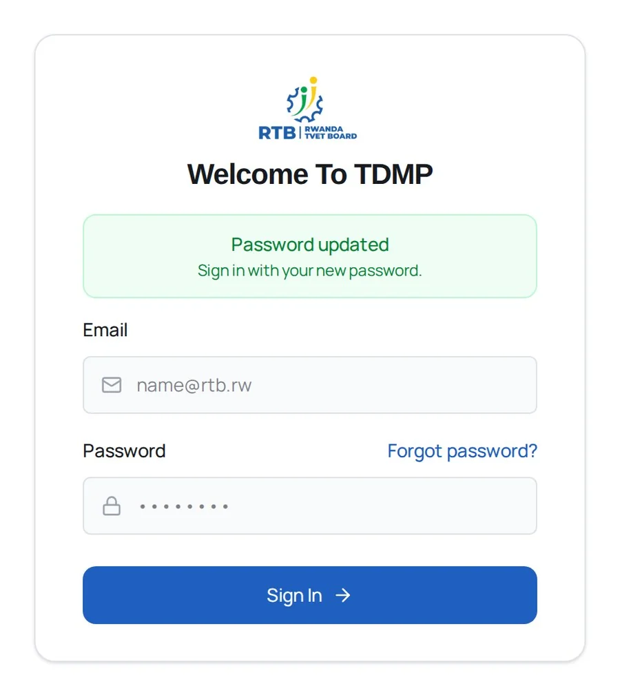 The sign-in screen showing a green Password updated banner.